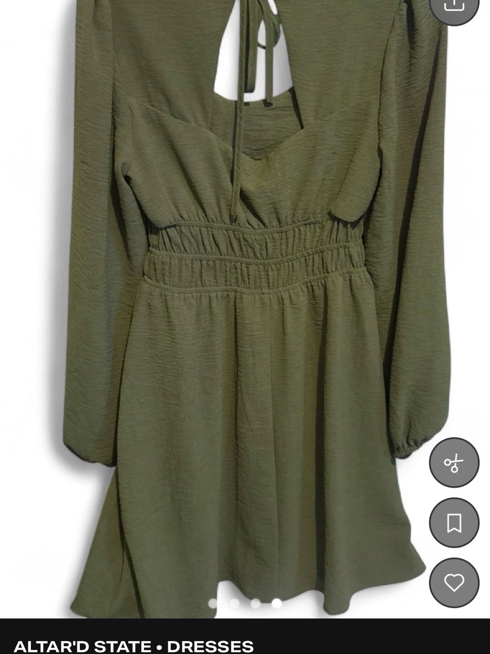 Altar'd State Olive Tie-Back Smocked Waist Mini Dress